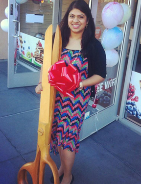 Raheela Dharani in front of her store, Yogurt Hill, on its first day of business.